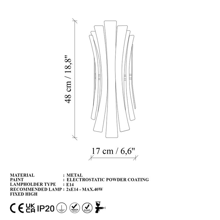 Opviq Lámpara de Pared de Cuerpo Metálico Blanco